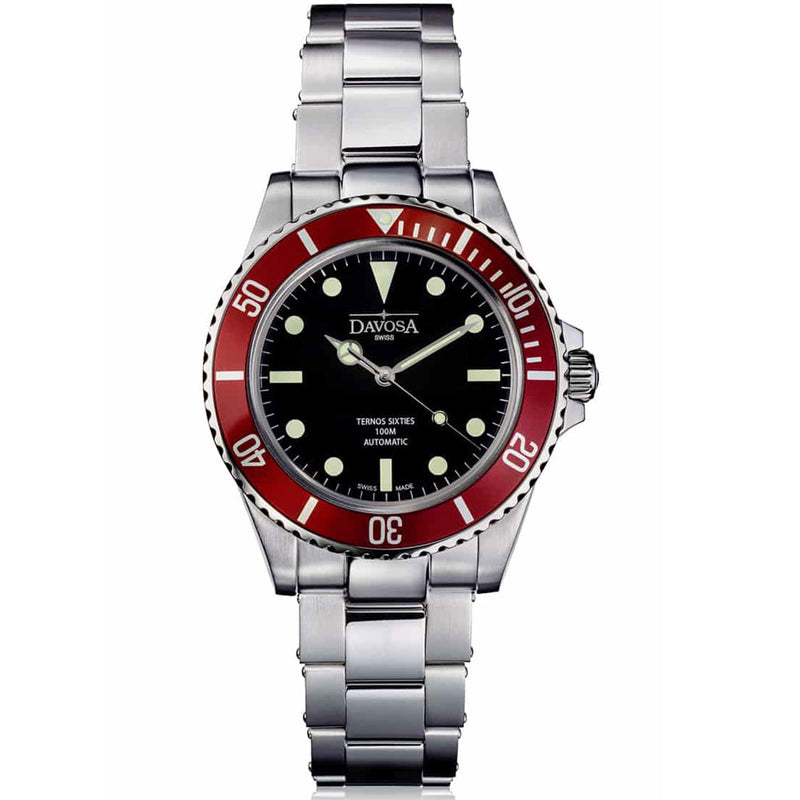 Davosa Ternos Sixties-Style Swiss Automatic Dive Watch with Black Dial #16152560