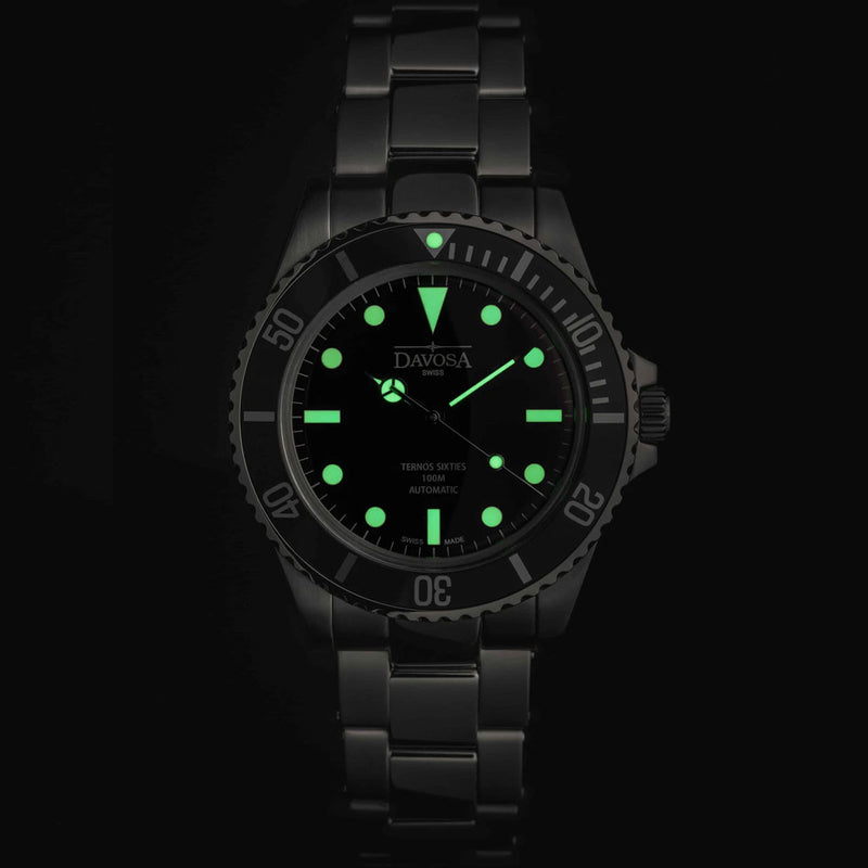Davosa Ternos Sixties-Style Swiss Automatic Dive Watch with Black Dial #16152560