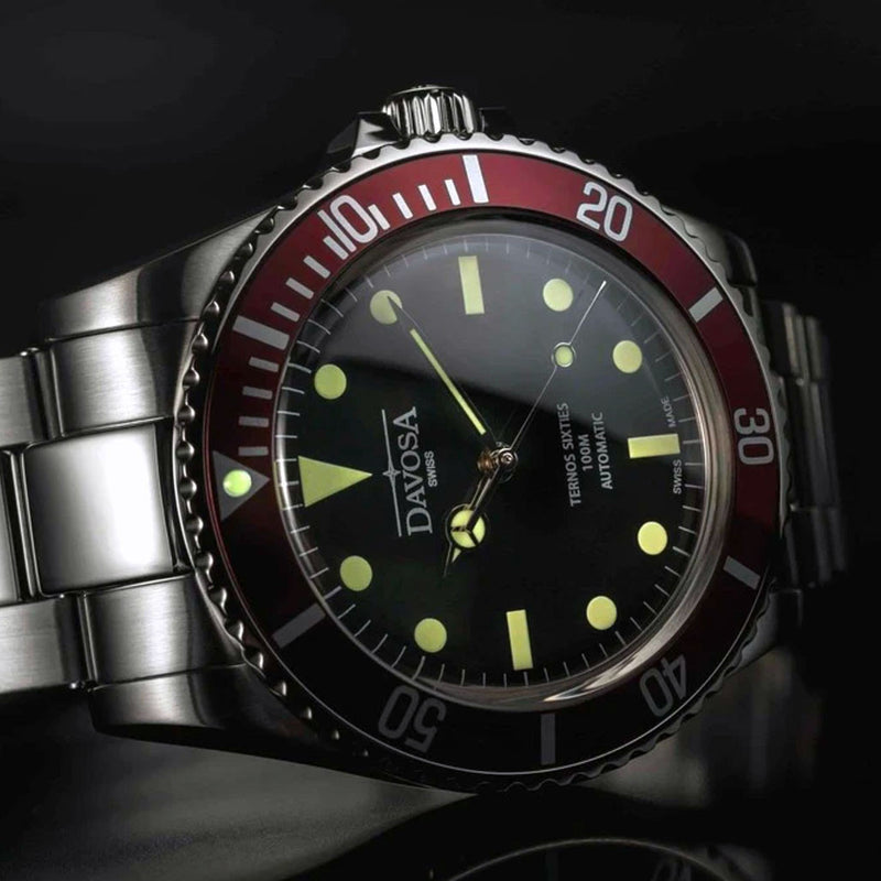 Davosa Ternos Sixties-Style Swiss Automatic Dive Watch with Black Dial #16152560