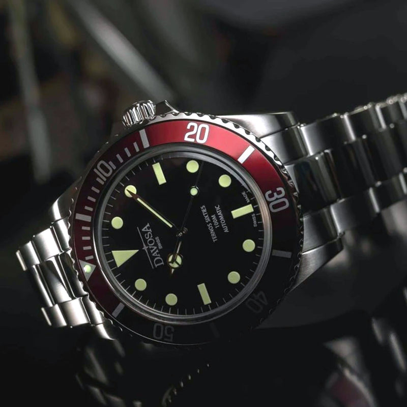 Davosa Ternos Sixties-Style Swiss Automatic Dive Watch with Black Dial #16152560