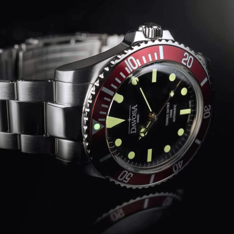 Davosa Ternos Sixties-Style Swiss Automatic Dive Watch with Black Dial #16152560