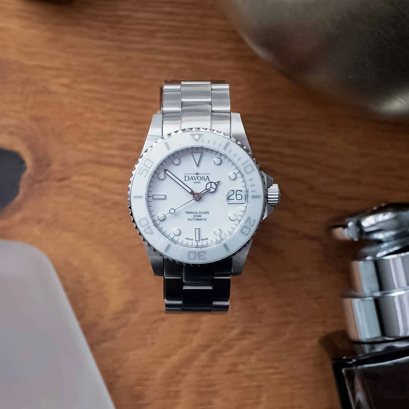 Davosa 36.5mm Medium Ternos Swiss Automatic Dive Watch with White Dial #16619510
