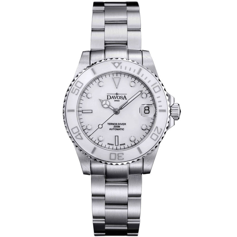 Davosa 36.5mm Medium Ternos Swiss Automatic Dive Watch with White Dial #16619510