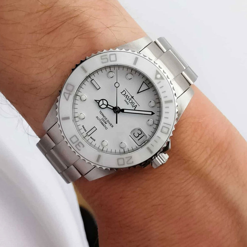Davosa 36.5mm Medium Ternos Swiss Automatic Dive Watch with White Dial #16619510