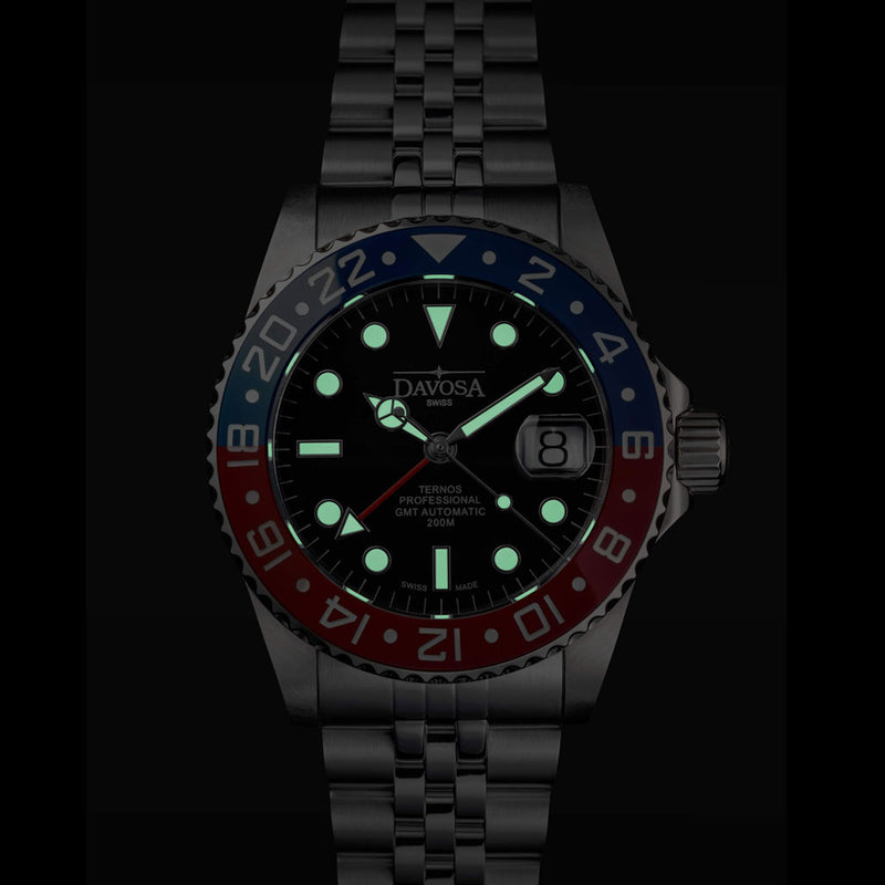 Davosa Ternos Swiss Automatic 200 Meter GMT Dual-Time Watch with 120-Click Ceramic Bezel #16157106