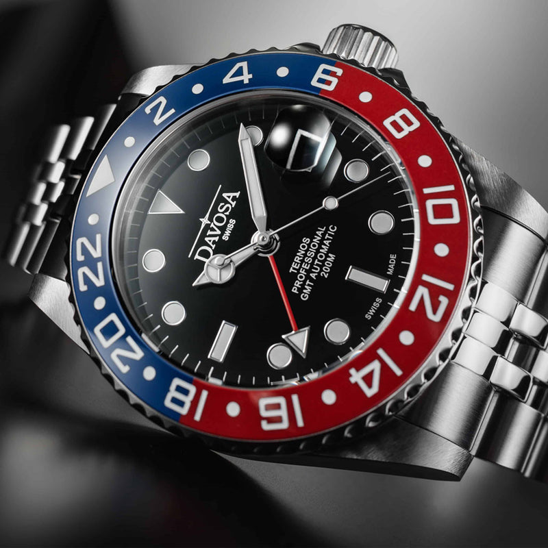 Davosa Ternos Swiss Automatic 200 Meter GMT Dual-Time Watch with 120-Click Ceramic Bezel #16157106