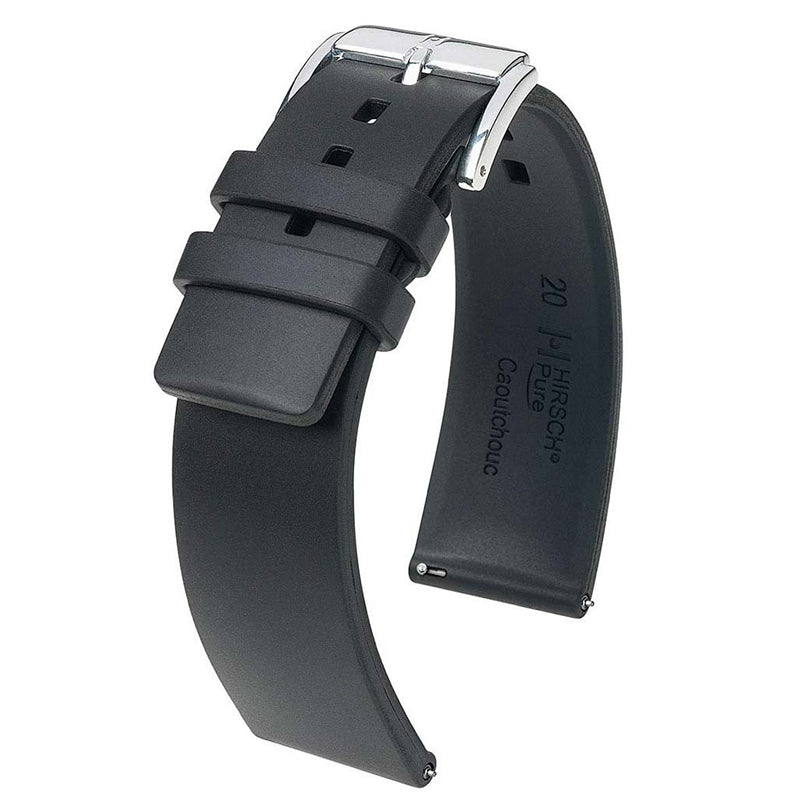 Hirsch Pure Black Premium Caoutchouc Natural Rubber Watch Strap #405388-50