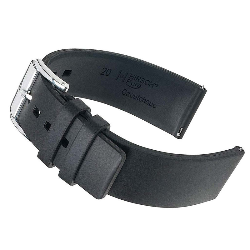 Hirsch Pure Black Premium Caoutchouc Natural Rubber Watch Strap #405388-50