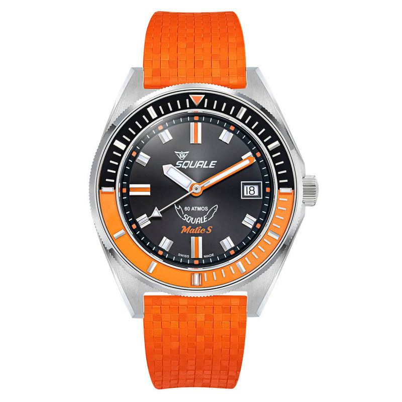 Squale Matic S Black Dial Watch with Mosaic Rubber Strap #MATICBKOBK.MROR