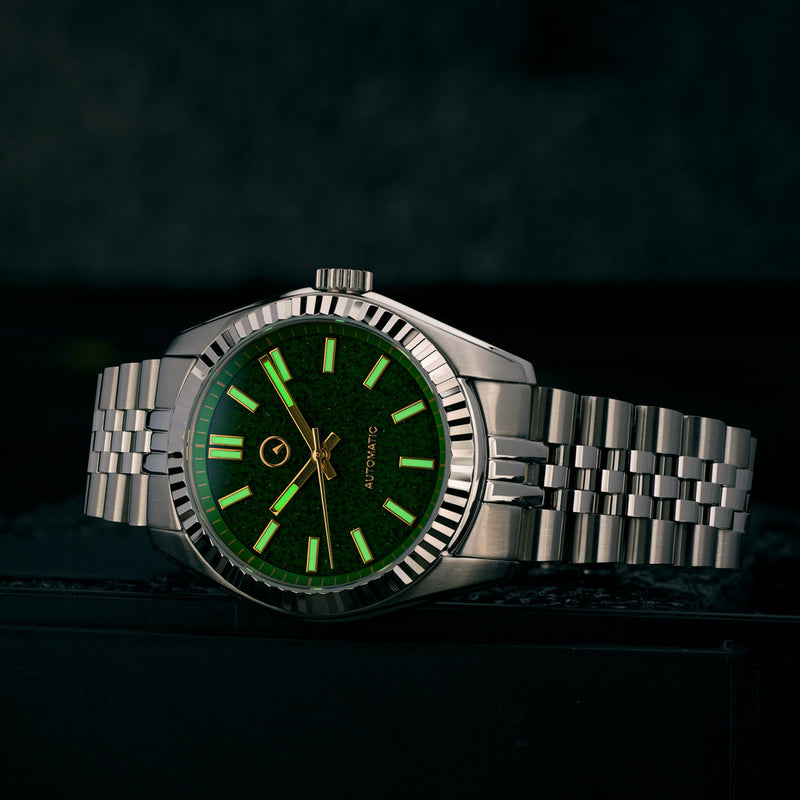 Islander Brookville Hi-Beat Automatic Dress Watch with Green Aventurine Dial #ISL-180 lume
