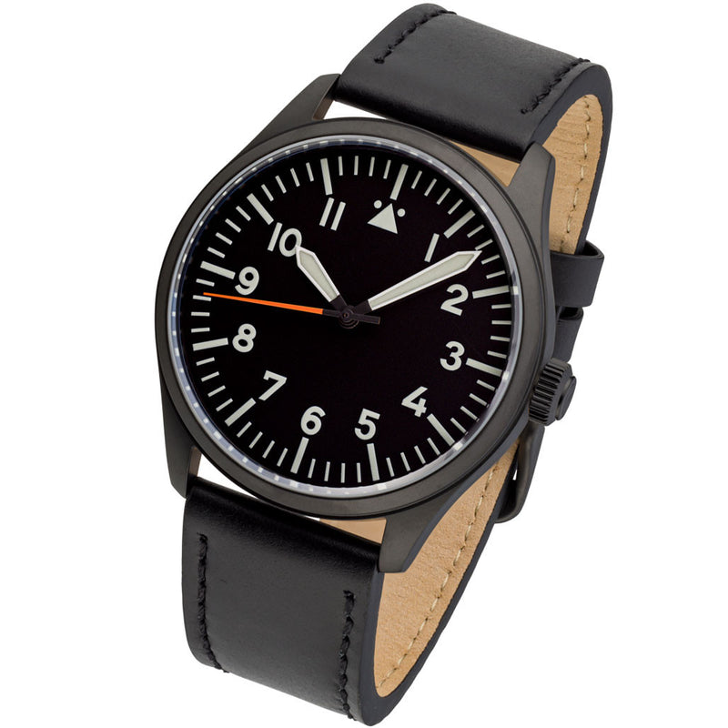 Islander Black DLC Aviator Automatic Watch with Leather Strap and an Anti-Reflective Sapphire Crystal #ISL-46