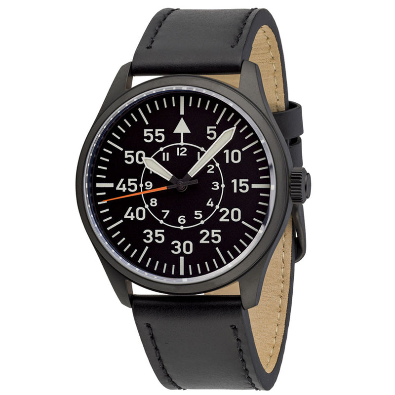 Islander Black DLC Aviator Automatic Watch with Leather Strap and an Anti-Reflective Sapphire Crystal #ISL-81