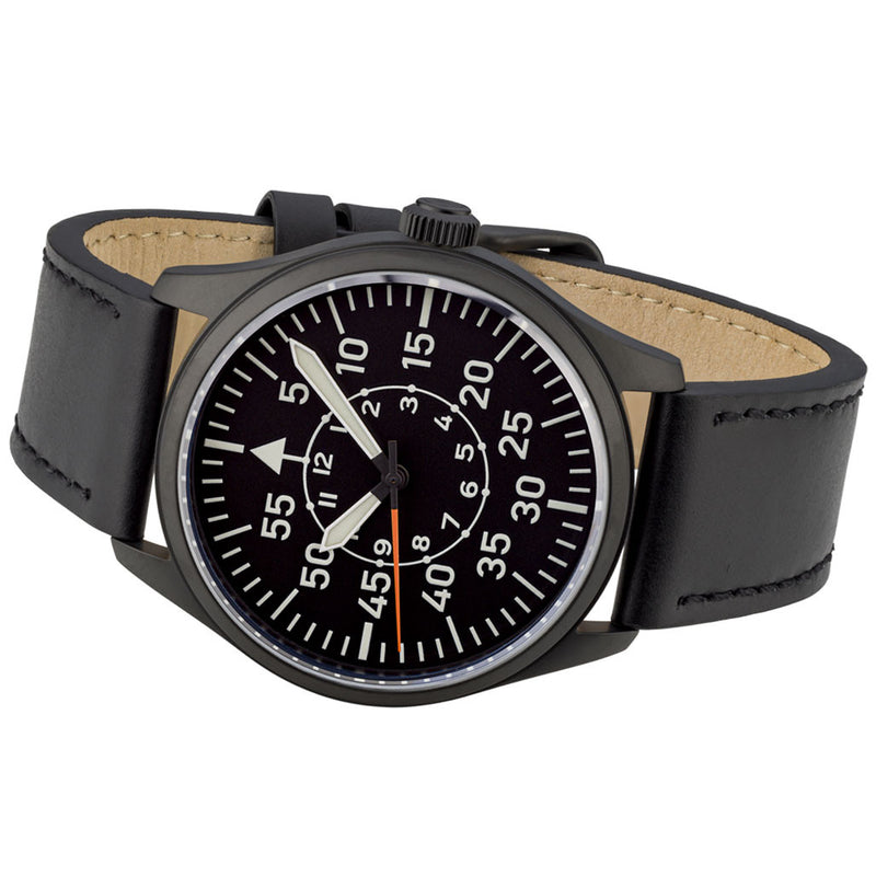 Islander Black DLC Aviator Automatic Watch with Leather Strap and an Anti-Reflective Sapphire Crystal #ISL-81
