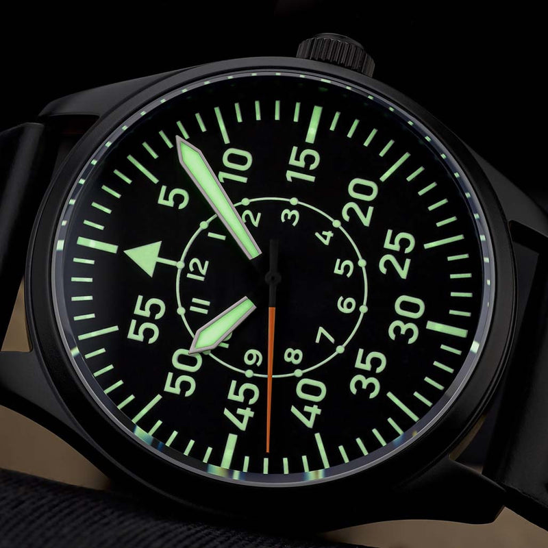 Islander Black DLC Aviator Automatic Watch with Leather Strap and an Anti-Reflective Sapphire Crystal #ISL-81