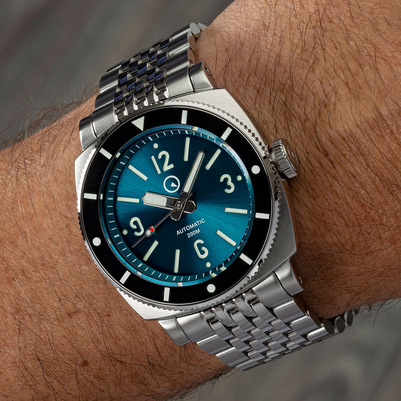 Islander Blue-Green Sandwich Dial Automatic Dive Watch with AR Sapphire Crystal, and Luminous Ceramic Bezel Insert #ISL-79