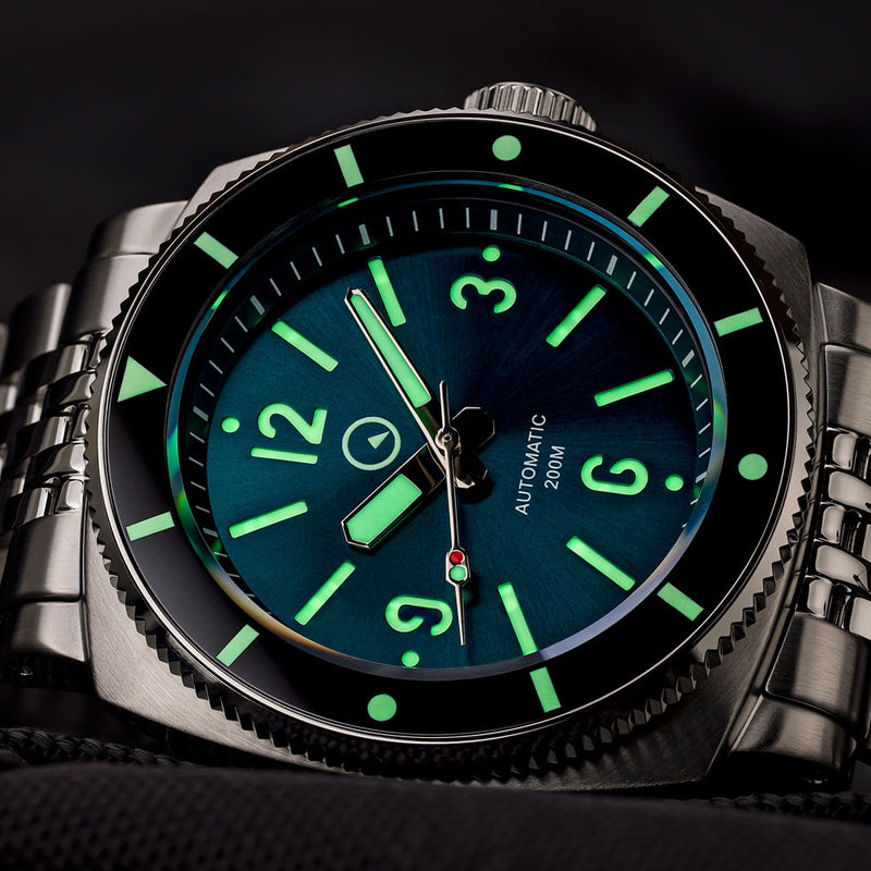 Islander Blue-Green Sandwich Dial Automatic Dive Watch with AR Sapphire Crystal, and Luminous Ceramic Bezel Insert #ISL-79