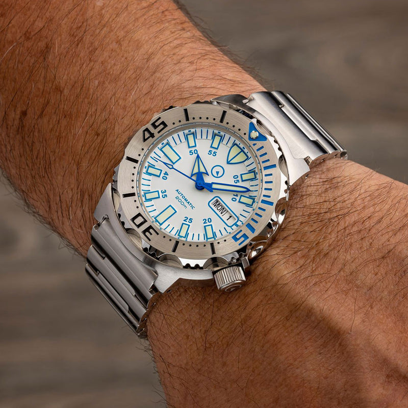 Islander White Dial Automatic Dive Watch with AR Double Dome Sapphire Crystal, and 120-click Bezel #ISL-56
