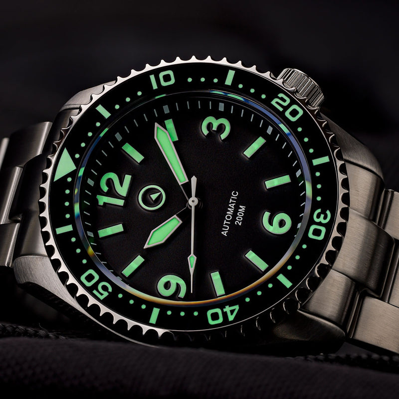 Islander Pilot-Style Dial Automatic Dive Watch with Bracelet, AR Sapphire Crystal, and Luminous Ceramic Bezel Insert #ISL-91