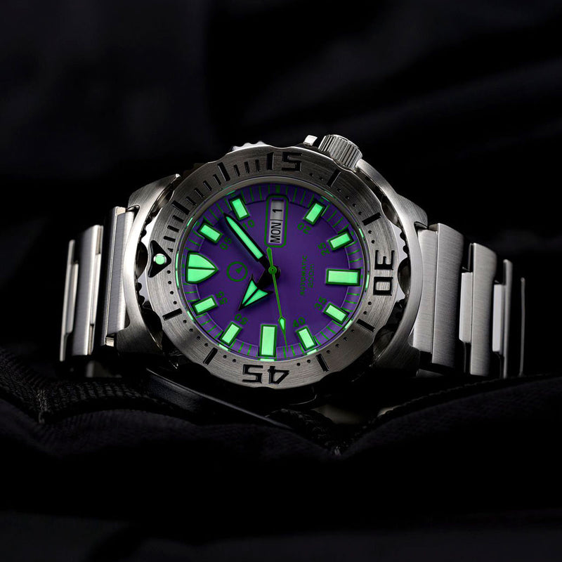 Islander Purple Dial Automatic Dive Watch with AR Double Dome Sapphire Crystal, and 120-click Bezel #ISL-95