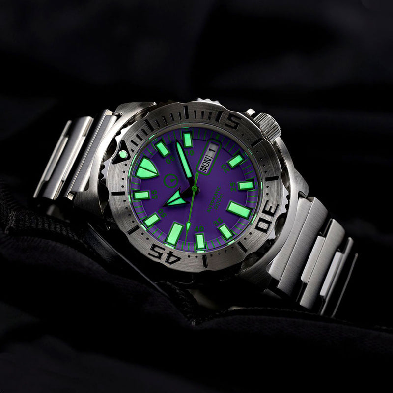 Islander Purple Dial Automatic Dive Watch with AR Double Dome Sapphire Crystal, and 120-click Bezel #ISL-95