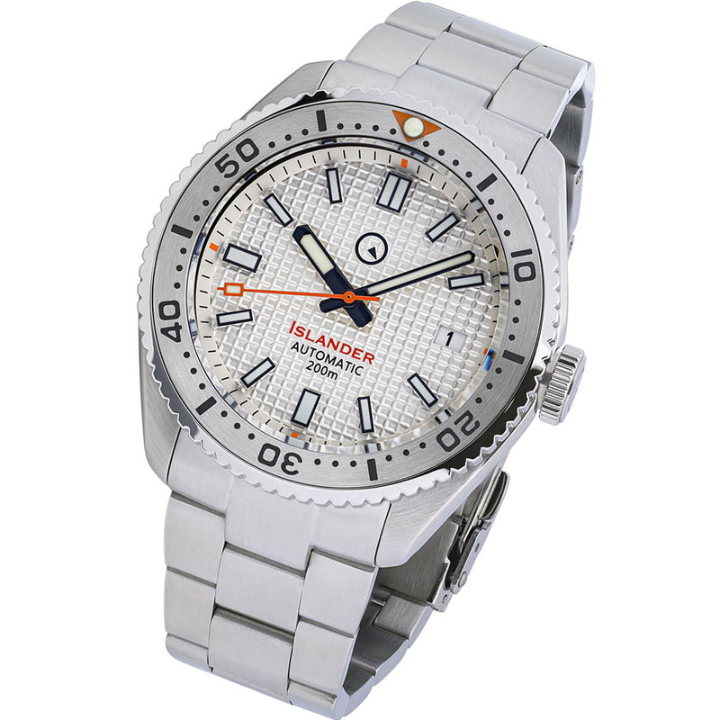 Islander White Waffle Dial Automatic Dive Watch with Flat AR Sapphire Crystal, 120-click Bezel #ISL-90