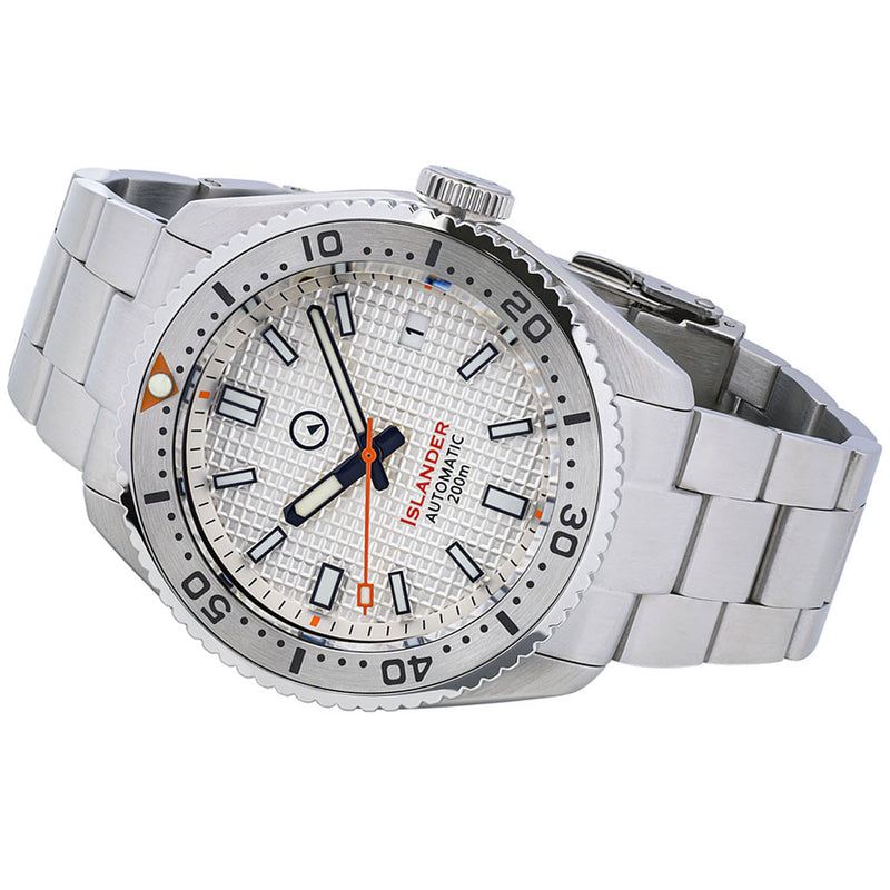 Islander White Waffle Dial Automatic Dive Watch with Flat AR Sapphire Crystal, 120-click Bezel #ISL-90