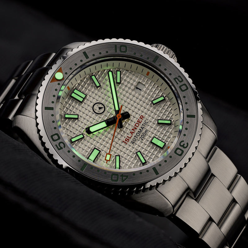 Islander White Waffle Dial Automatic Dive Watch with Flat AR Sapphire Crystal, 120-click Bezel #ISL-90