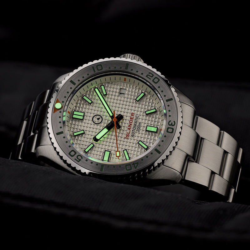 Islander White Waffle Dial Automatic Dive Watch with Flat AR Sapphire Crystal, 120-click Bezel #ISL-90