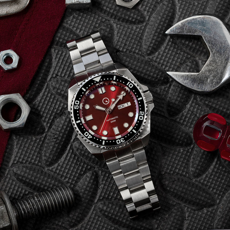 Islander Red Automatic Dive Watch with AR Double-Dome Sapphire Crystal, and Luminous Ceramic Bezel Insert #ISL-66