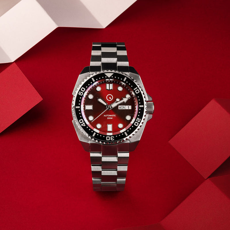 Islander Red Automatic Dive Watch with AR Double-Dome Sapphire Crystal, and Luminous Ceramic Bezel Insert #ISL-66