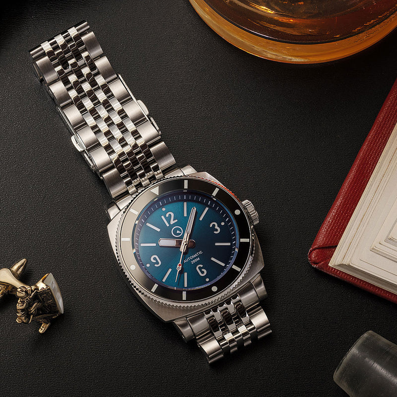 Islander Blue-Green Sandwich Dial Automatic Dive Watch with AR Sapphire Crystal, and Luminous Ceramic Bezel Insert #ISL-79