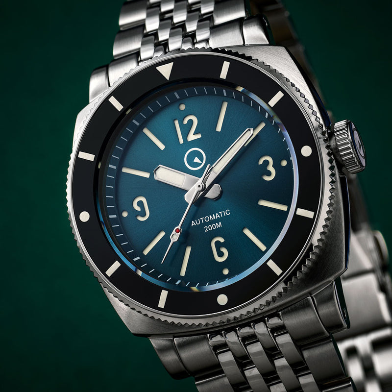 Islander Blue-Green Sandwich Dial Automatic Dive Watch with AR Sapphire Crystal, and Luminous Ceramic Bezel Insert #ISL-79