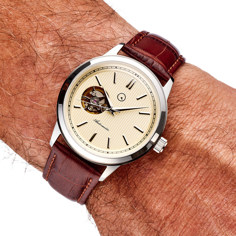 Islander Automatic Open-Heart Watch with Pinstripe Dial, AR Sapphire Crystal #ISL-97