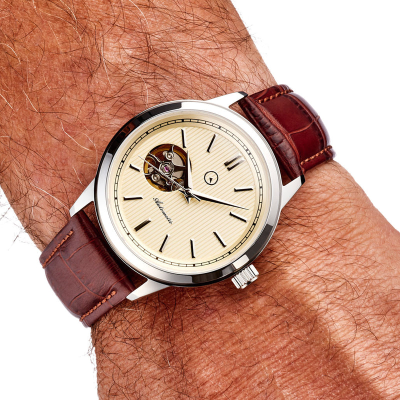 Islander Automatic Open-Heart Watch with Pinstripe Dial, AR Sapphire Crystal #ISL-97
