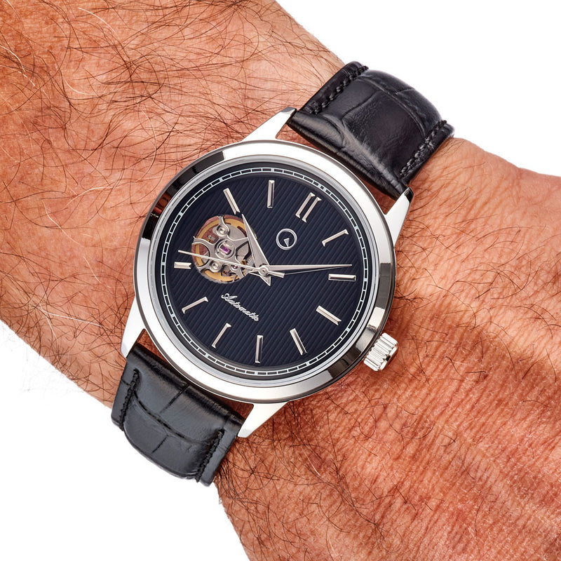 Islander Automatic Open-Heart Watch with Pinstripe Dial, AR Sapphire Crystal #ISL-98
