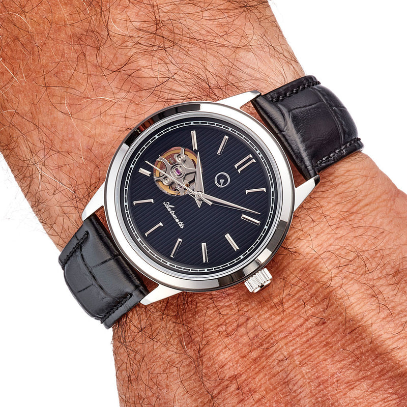 Islander Automatic Open-Heart Watch with Pinstripe Dial, AR Sapphire Crystal #ISL-98