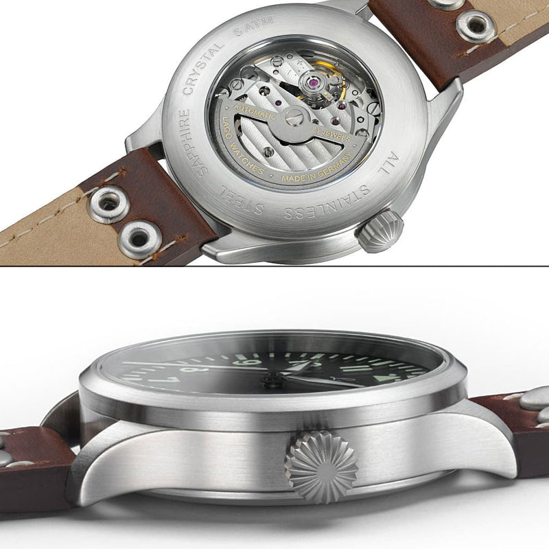Laco 39mm Augsburg Type A Dial Automatic Pilot Watch with Sapphire Crystal #861988