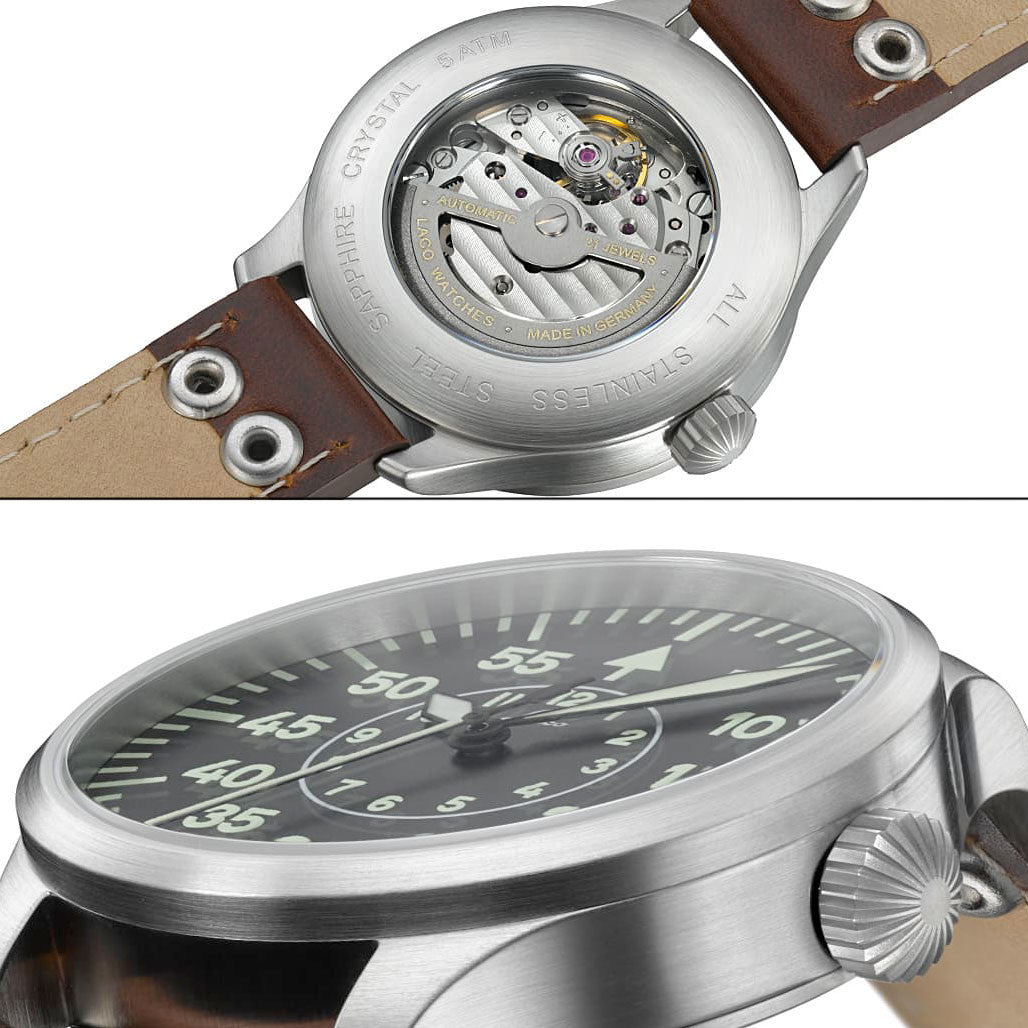 Laco 39mm Aachen Type B Dial Automatic Pilot Watch with Sapphire