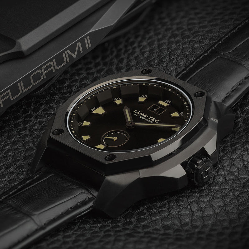 Lum-Tec 44mm Phantom Watch with Black Dial, Big-Date, and Anti-Reflective Sapphire Crystal #V-11