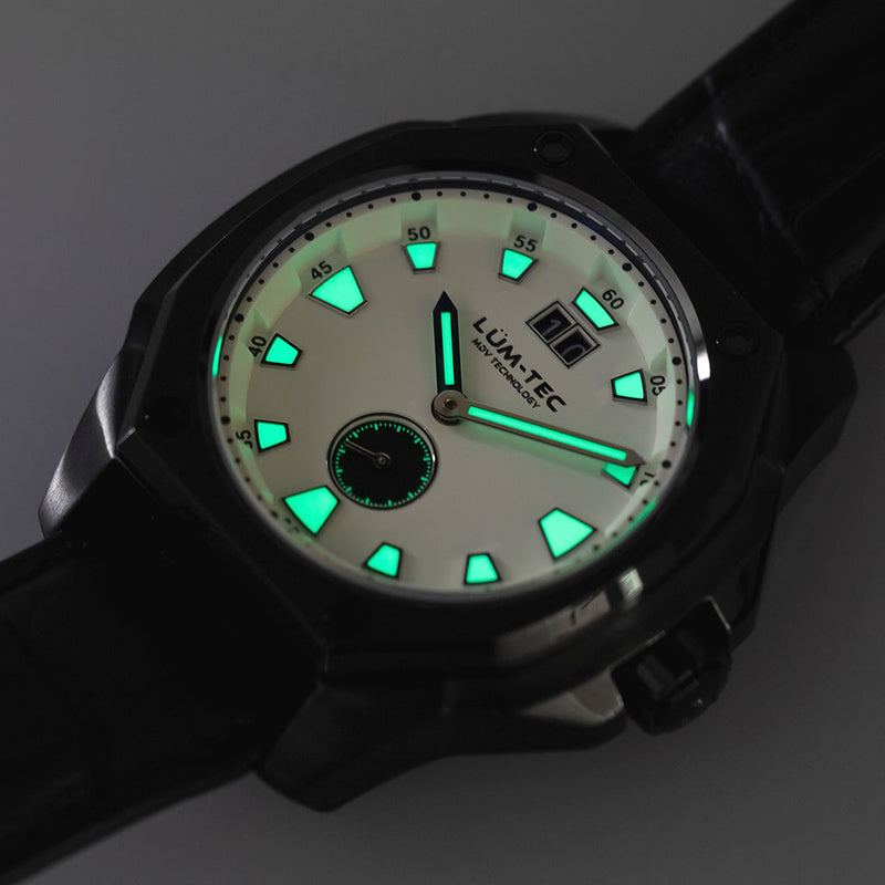 Lum-Tec 44mm Watch with White Dial, Big-Date, and Anti-Reflective Sapphire Crystal #V-10