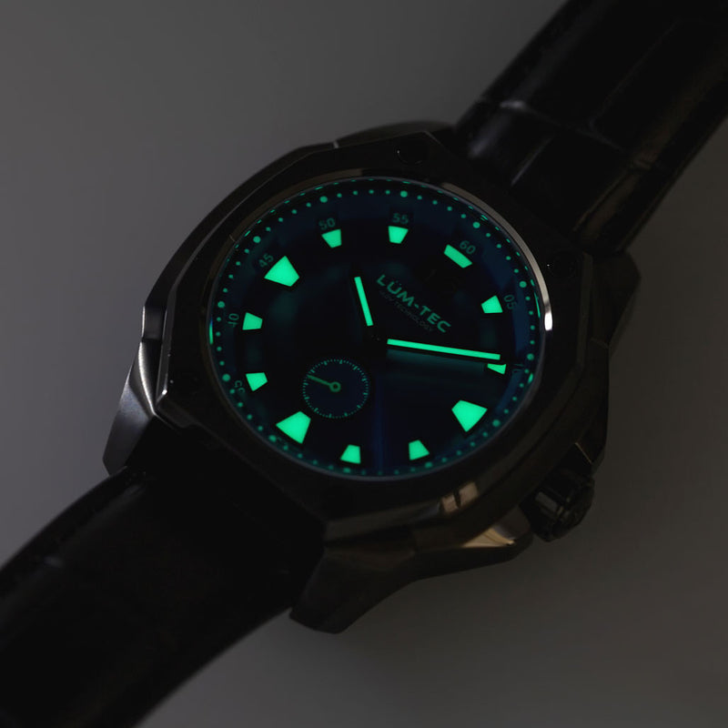Lum-Tec 44mm Phantom Watch with Blue Dial, Big-Date, and Anti-Reflective Sapphire Crystal #V-12