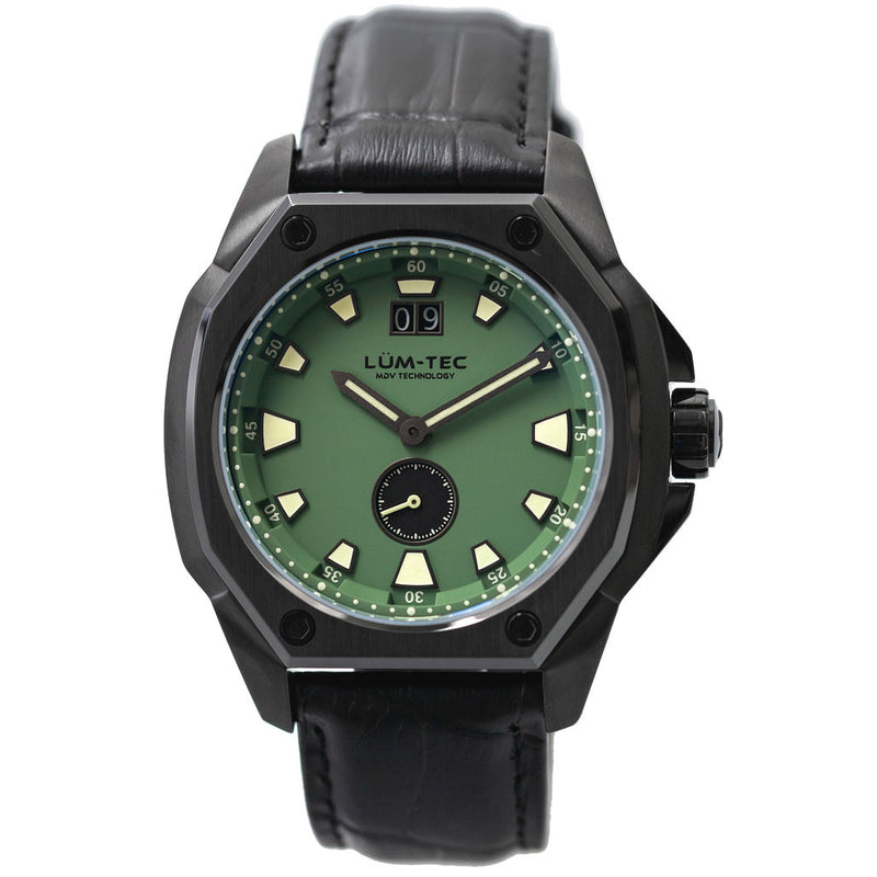 Lum-Tec 44mm Watch with Green Dial, Big-Date, and Anti-Reflective Sapphire Crystal #V-9