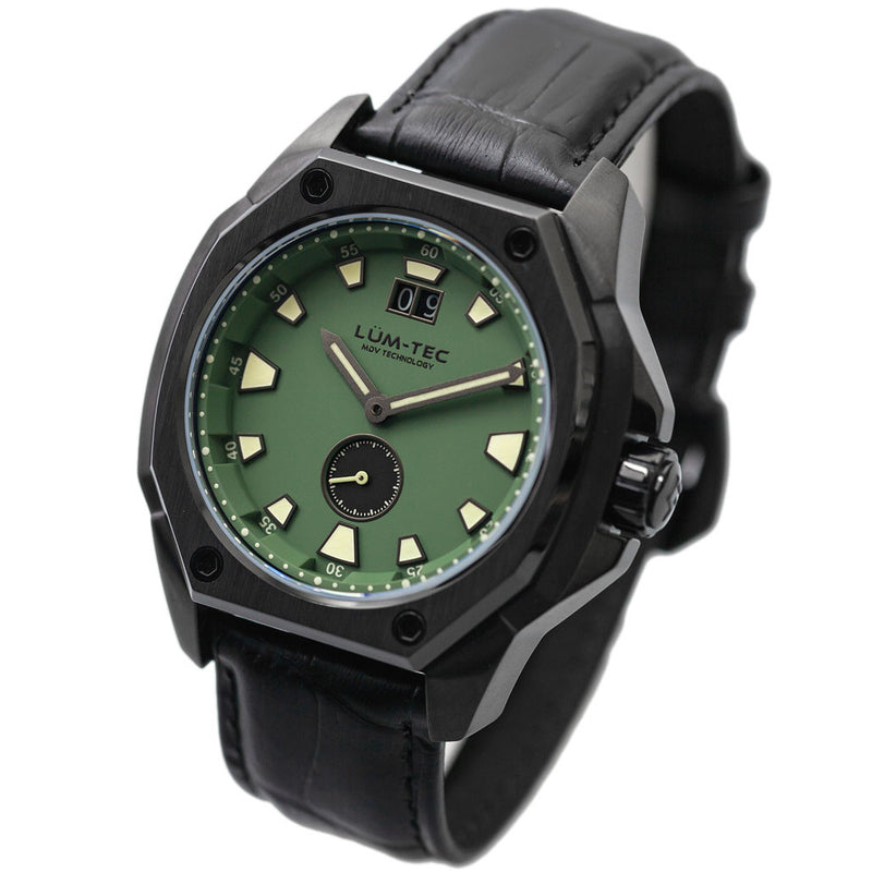 Lum-Tec 44mm Watch with Green Dial, Big-Date, and Anti-Reflective Sapphire Crystal #V-9