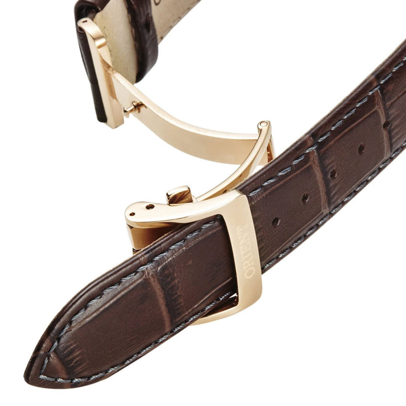 Orient Automatic Dress Watch with Champagne Dial and Leather Strap #AK0007S10B