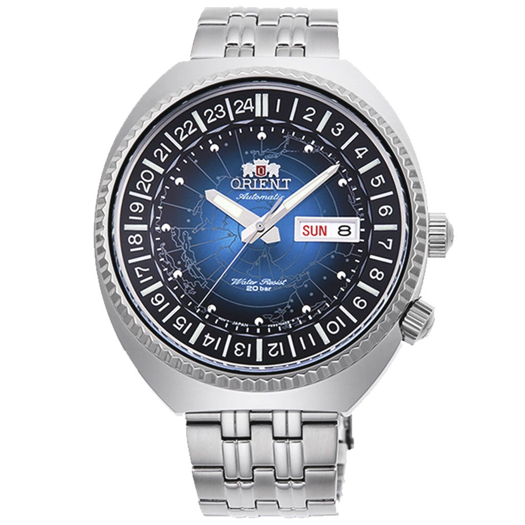 Orient Vintage-Inspired Automatic Dual-Time Watch with a Blue