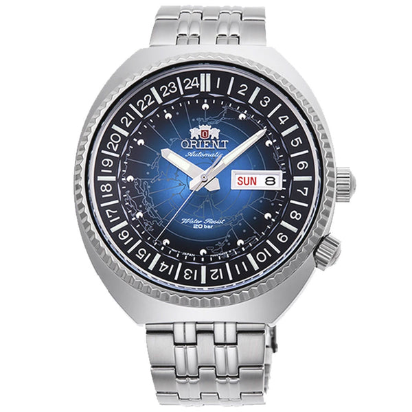 Orient Vintage-Inspired Automatic Dual-Time Watch with a Blue