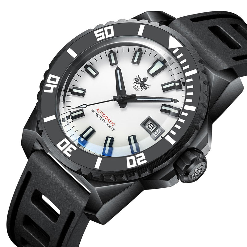 PHOIBOS Leviathan 500-Meter Automatic Dive Watch with Black DLC Case, AR Sapphire Crystal #PY032D