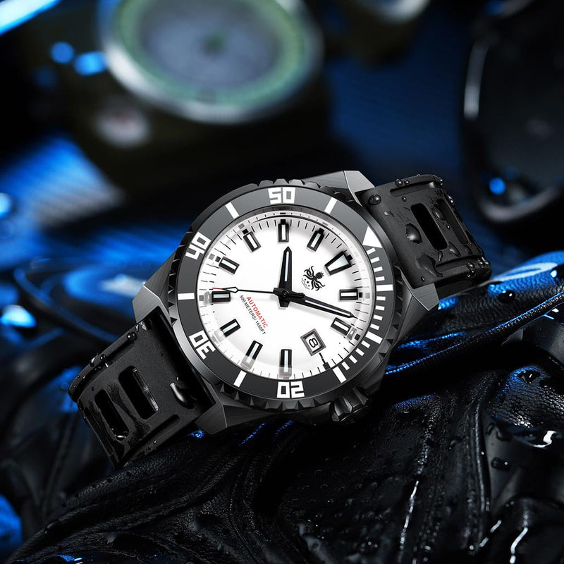 PHOIBOS Leviathan 500-Meter Automatic Dive Watch with Black DLC Case, AR Sapphire Crystal #PY032D