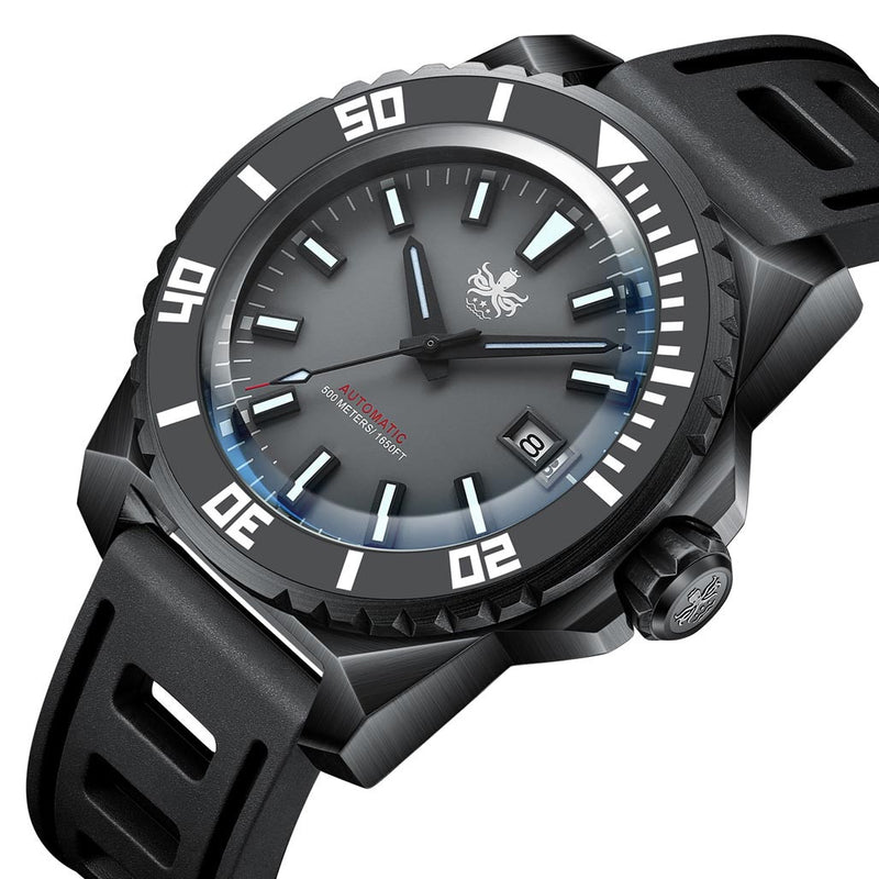 PHOIBOS Leviathan 500-Meter Automatic Dive Watch with Black DLC Case, AR Sapphire Crystal #PY032E