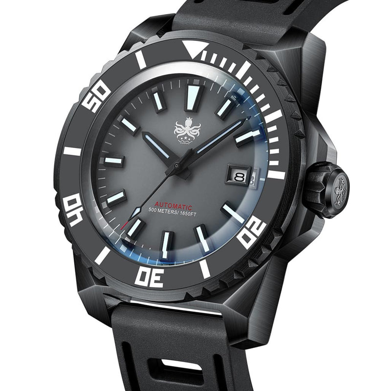 PHOIBOS Leviathan 500-Meter Automatic Dive Watch with Black DLC Case, AR Sapphire Crystal #PY032E